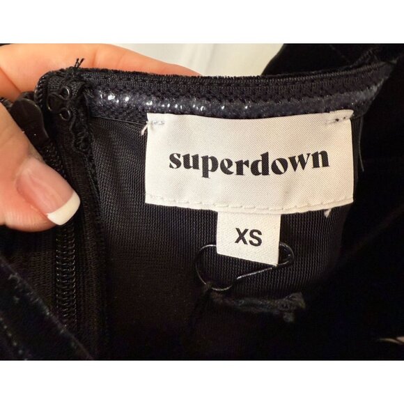 Superdown Black Erika Feather Trim Mini Dress NWT - Size XS - Picture 7 of 8